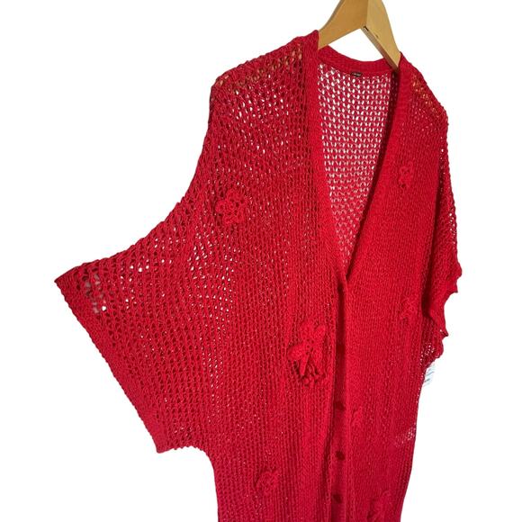 NWT FREE PEOPLE Women’s Red Crochet Button Front Duster - Picture 5 of 6